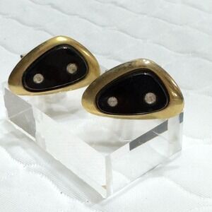 Vintage Sarah Coventry Cufflink Faux Black Onyx Rhinestones MCM Retro Triangle